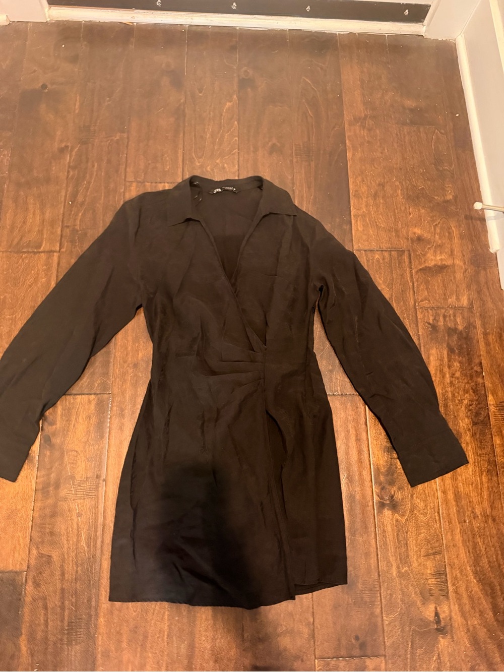 Zara Black Long-Sleeve Wrap-Style Dress